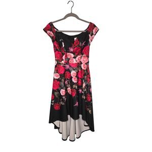 High Low Floral Dress Women's Size 2 Pink Red Black Roses Coquette WhimsyGoth